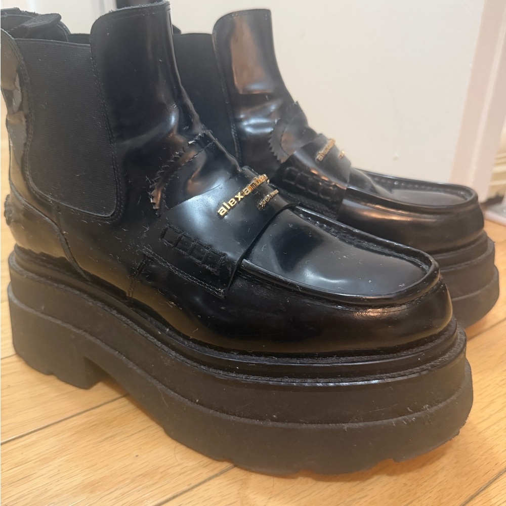 Alexander Wang Black Leather Platform Chelsea Booties